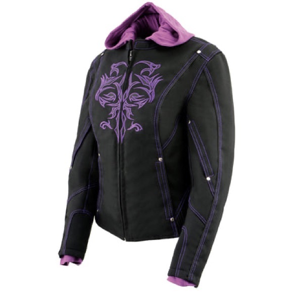 Vance Leathers Women's Black & Purple Textile Jacket Reflective Tribal Detail - Picture 4 of 12